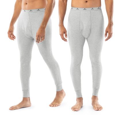 Indera Men's Traditional Waffle Thermal Long Johns Underwear, 2-Pack Heather Grey, Small