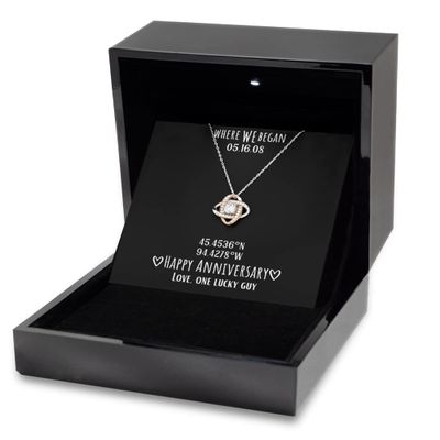 Love Knot Rose Gold Necklace Luxury Box Anniversary, Anniversary Necklace, Gift for Anniversary, Coordinates Gift, Wedding Anniversary, Wife Gift fo