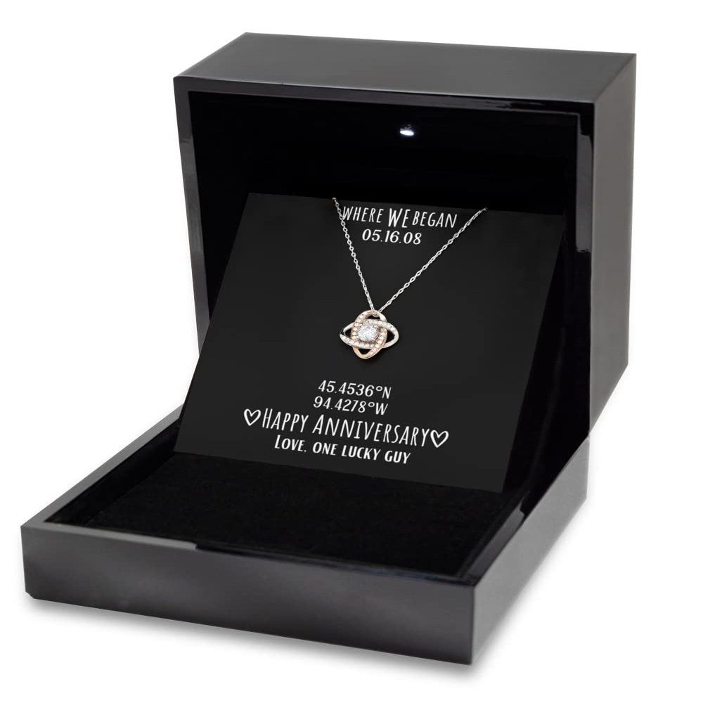 Love Knot Rose Gold Necklace Luxury Box Anniversary, Anniversary Necklace, Gift for Anniversary, Coordinates Gift, Wedding Anniversary, Wife Gift fo