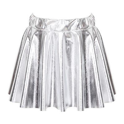 VernLan Girl's Metallic Skater Skort Dance Athletic Shiny Pleated A-Line Mini Scooter Skirt for Cheerleading Performance White 15-16 Years