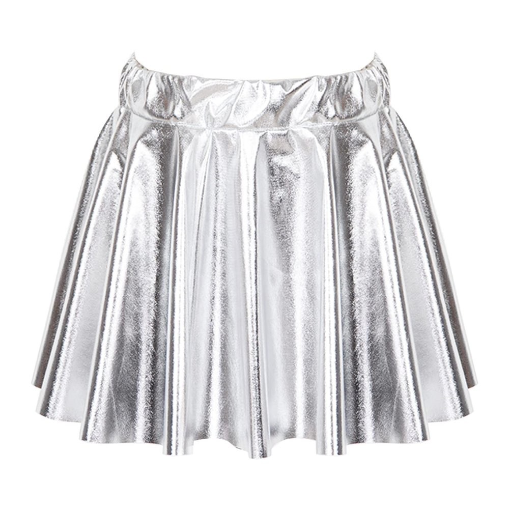 VernLan Girl's Metallic Skater Skort Dance Athletic Shiny Pleated A-Line Mini Scooter Skirt for Cheerleading Performance White 15-16 Years