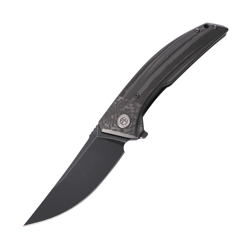 Petrified fish PFP05 Deepsea, 3.66 Folding Knife, K110 Steel Blade, Carbon fiber Handle Flipper Liner Folding Knife for Outdoor. (Black Stonewashed)