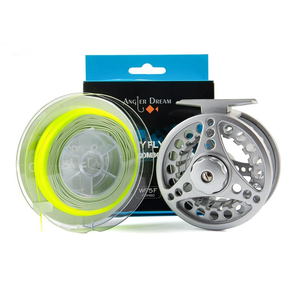 ANGLER DREAM (1/2WT 3/4WT 5/6WT 7/8WT) Fly Reel with Line Combo Aluminum Alloy Large Arbor Fly Fishing Reels Weight Forward Fly Line with Braided Backing Tapered Leader