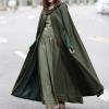 Women Winter Long Cape Coat Renaissance Victorian Jacket Cloak Hood Vintage Casual Robes Cosplay Halloween Costume Army Green view 2