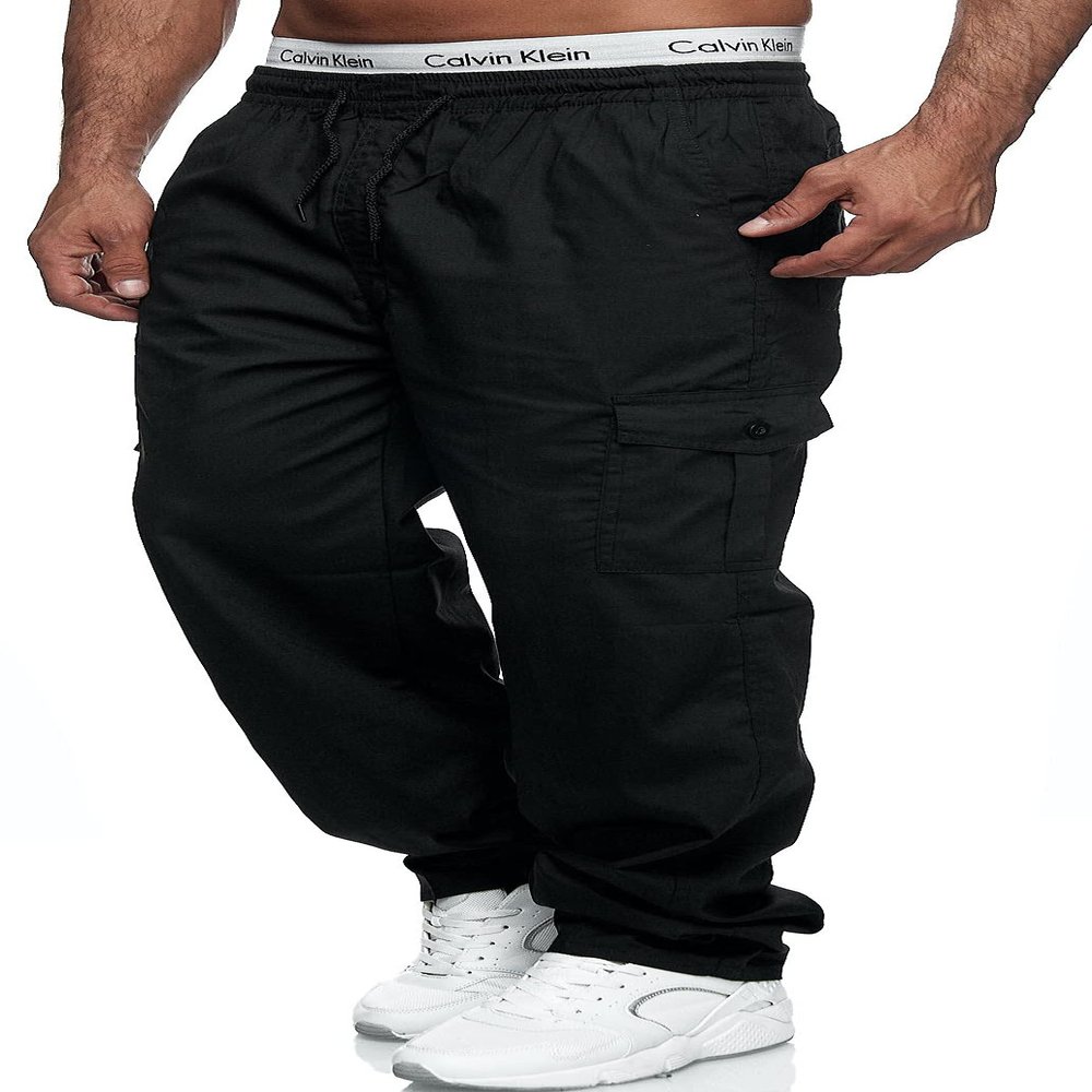 THWEI Mens Cargo Pants Casual Drawstring Athletic Jogger Sports Outdoor Trousers Black 3XL
