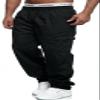 THWEI Mens Cargo Pants Casual Drawstring Athletic Jogger Sports Outdoor Trousers Black 3XL view 1