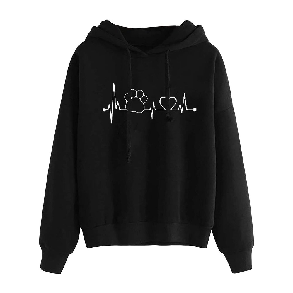 tuduoms Sweatshirts for Women Teen Girls Cute Paws Heartbeat Print Hoodie Graphic Oversized Casual Drop Shoulder Sweater Tops