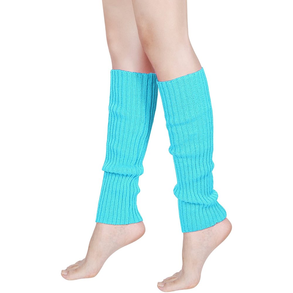 SATINIOR 80's Women Knit Leg Warmers Crochet Ribbed Leg Socks for Party Accessories (Lake Blue)