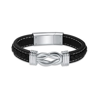 mingkejw Infinity Knot Urn Bracelet for Ashes Cremation Jewelry for Men Memorial Braided Leather Bracelets Ash Hold for Human Pets Keepsake Jewelry for Loved Ones with Fill Tool,Silver 20cm