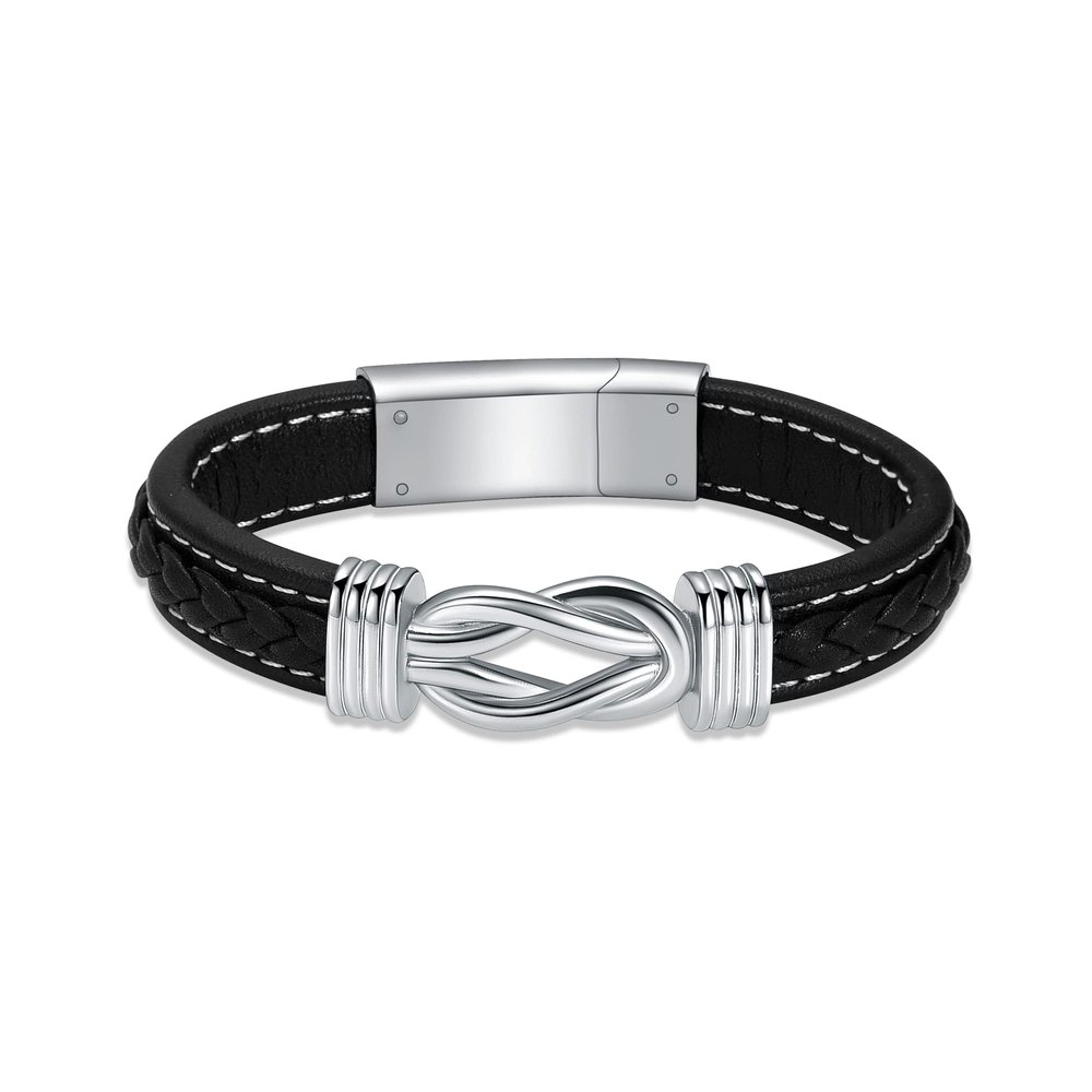 mingkejw Infinity Knot Urn Bracelet for Ashes Cremation Jewelry for Men Memorial Braided Leather Bracelets Ash Hold for Human Pets Keepsake Jewelry for Loved Ones with Fill Tool,Silver 20cm