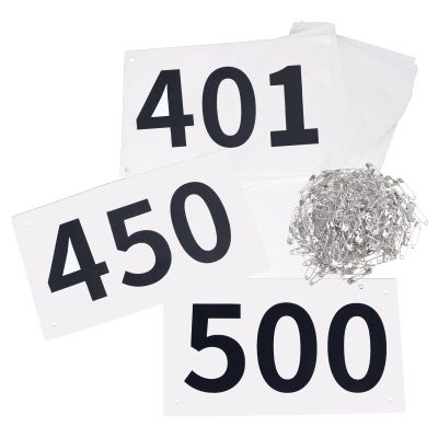 TRIWONDER Tyvek Running Bib Competitor Numbers with Safety Pins, Running Numbers Paper Tags 1-500, Tearproof and Waterproof 4 x 7 Inches for Marathon Races and Events Sports Games (401-500)