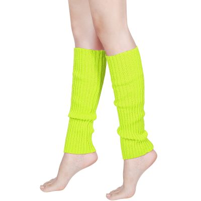 SATINIOR 80's Women Knit Leg Warmers Crochet Ribbed Leg Socks for Party Accessories (Fluorescent Yellow)