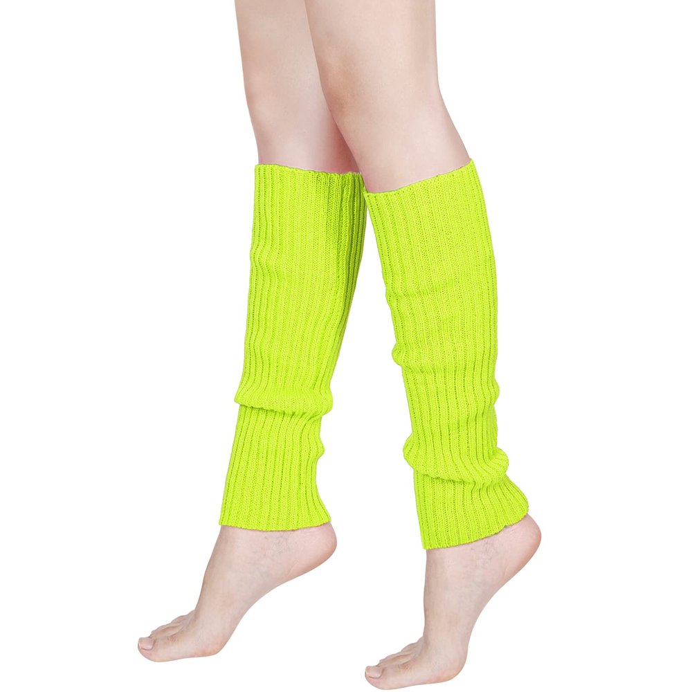 SATINIOR 80's Women Knit Leg Warmers Crochet Ribbed Leg Socks for Party Accessories (Fluorescent Yellow)