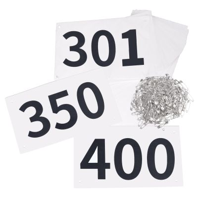 TRIWONDER Tyvek Running Bib Competitor Numbers with Safety Pins, Running Numbers Paper Tags 1-500, Tearproof and Waterproof 4 x 7 Inches for Marathon Races and Events Sports Games (301-400)