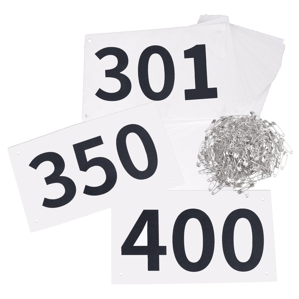 TRIWONDER Tyvek Running Bib Competitor Numbers with Safety Pins, Running Numbers Paper Tags 1-500, Tearproof and Waterproof 4 x 7 Inches for Marathon Races and Events Sports Games (301-400)