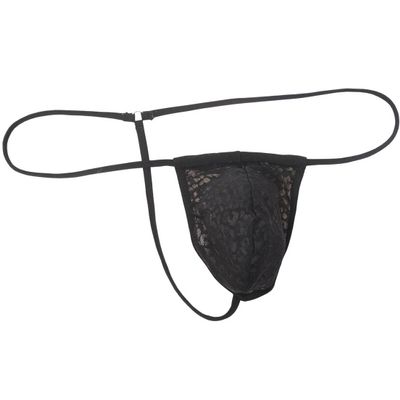 Botmois Men Sheer Lace Pouch Thong String Underpants Adjustable Mini Bikini Tangas Low-rise Underwear See-through G-string Black M