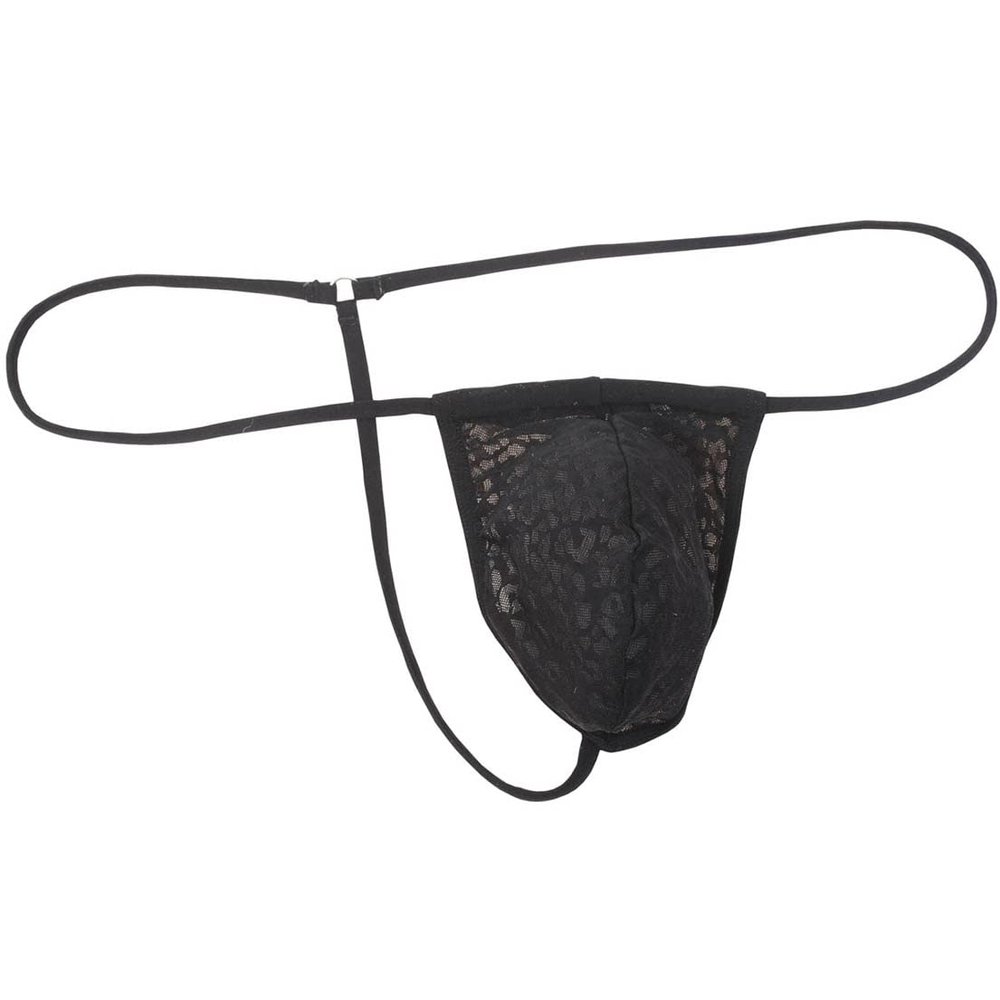 Botmois Men Sheer Lace Pouch Thong String Underpants Adjustable Mini Bikini Tangas Low-rise Underwear See-through G-string Black M
