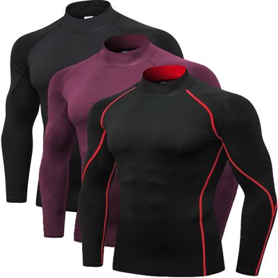 2/3 Pack Men's Compression Shirts Long Sleeve Workout Shirts Mock Turtleneck Athletic Base Layer Active Undershirts Tops