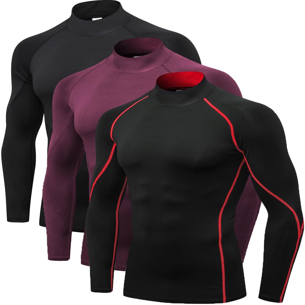 2/3 Pack Men's Compression Shirts Long Sleeve Workout Shirts Mock Turtleneck Athletic Base Layer Active Undershirts Tops