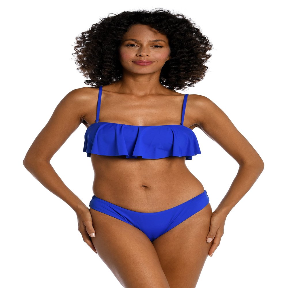 La Blanca Women's Island Goddess Ruffle Bandeau Bikini Swimsuit Top, Sapphire, 6