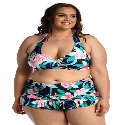 La Blanca Women's Halter Triangle Swimsuit Top, Black//Nightfall Blooms, 8