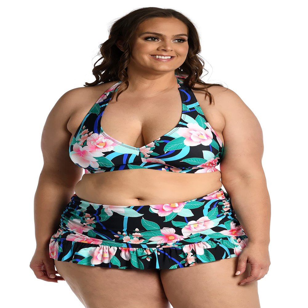 La Blanca Women's Halter Triangle Swimsuit Top, Black//Nightfall Blooms, 8