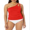 La Blanca Womens Island Goddess One Shoulder Keyhole Tankini Swimsuit Bikini Top, Cherry view 1