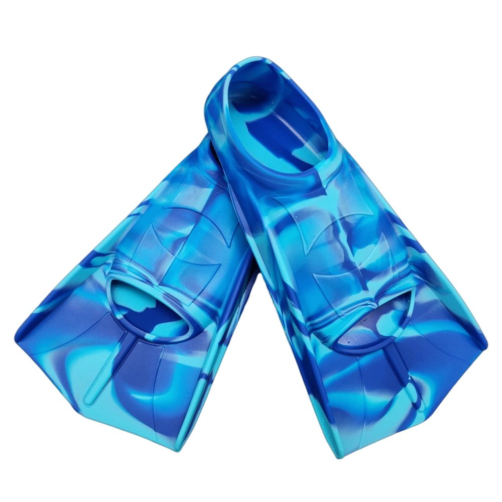 Fadgesy Swimming Training Fins,Comfortable Silicone Flippers for Swimming and Diving,Size Suitable Kids Girls Boys Adults (XX-Small, Blue Seaarea)