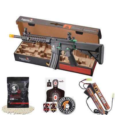 Lancer Tactical Gen 2 10" KeyMod Airsoft AEG w/Crane Stock (Black & Green Polymer w/ 300 Rounds Mag)
