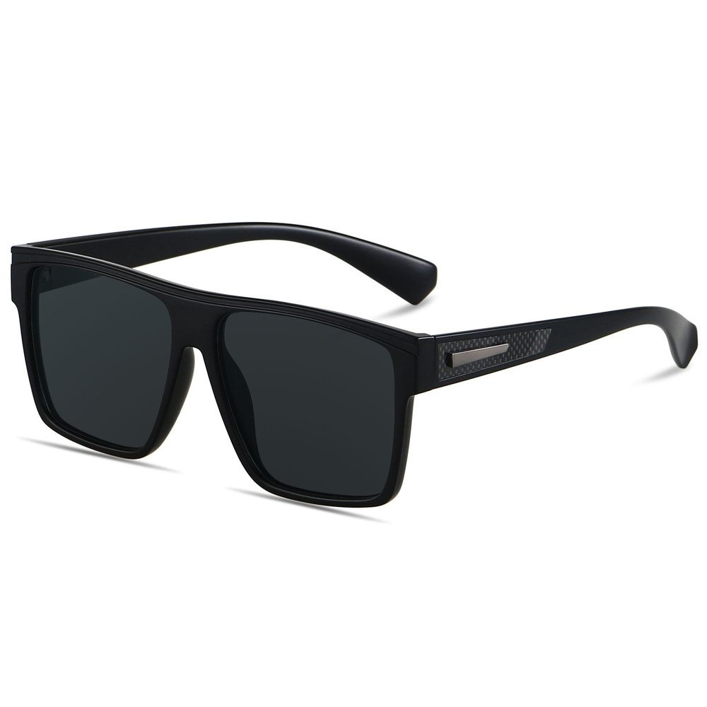 ANDWOOD Square Polarized Sunglasses For Men Women UV Protection Oversized Flat Top Big Shades Fashion Driving Sun glasses Matte Black