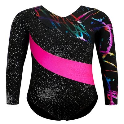 HOZIY Long Sleeve Leotards for Toddler Girls Kids Black 2t 3t 2t-3t 2/3 Year Old Colorful Ribbon Hot Pink Stripe Sparkle Shiny Fall Winter Dance Clothing Clothes Apparel