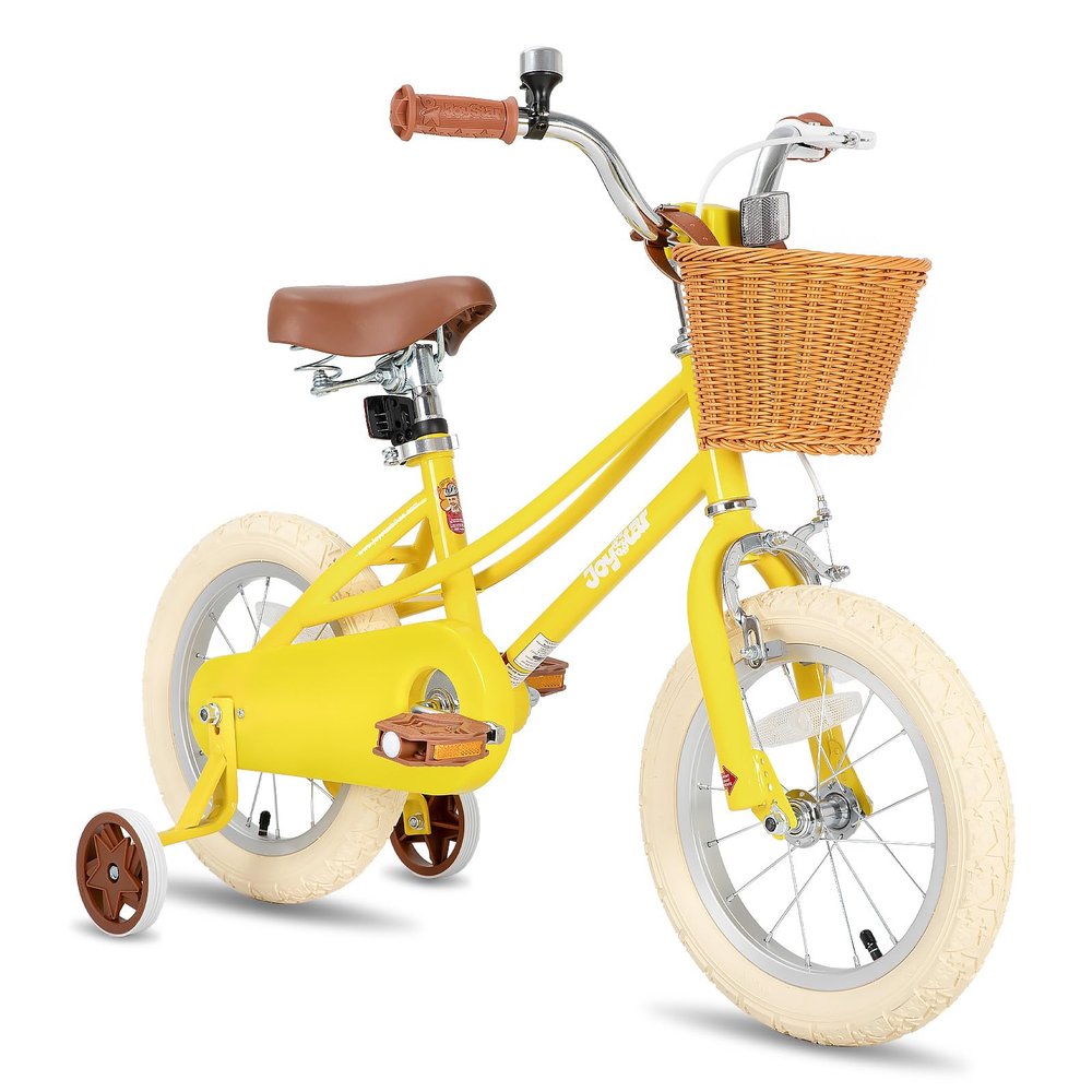 JOYSTAR 12 inch Kids Bike for Toddlers 3-4 Years(33"-41") Girls, Girls Bike with Training Wheels & Basket, Kids' Bicycle Yellow