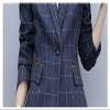 Women's Casual Plaid Two Piece Office Jacket Set Pencil Spring and Autumn Blue L view 3