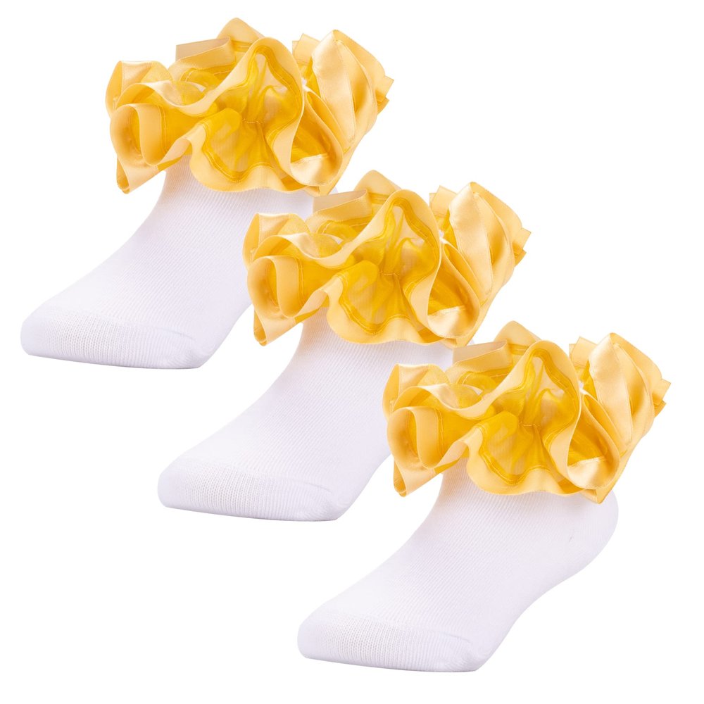 Dicry Baby Girls Double Lace Socks with Ripple Cuffs and Big Ruffle for Infants (Gold, 3-6 Months)