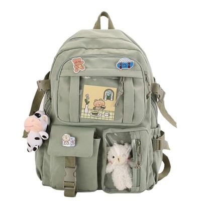 Eagerrich Cute Backpack with Cute Pin Accessories Plush Pendant for School Bag Student Girl Backpack Super-Capacity Waterproof Travel Backpack(Green-2)