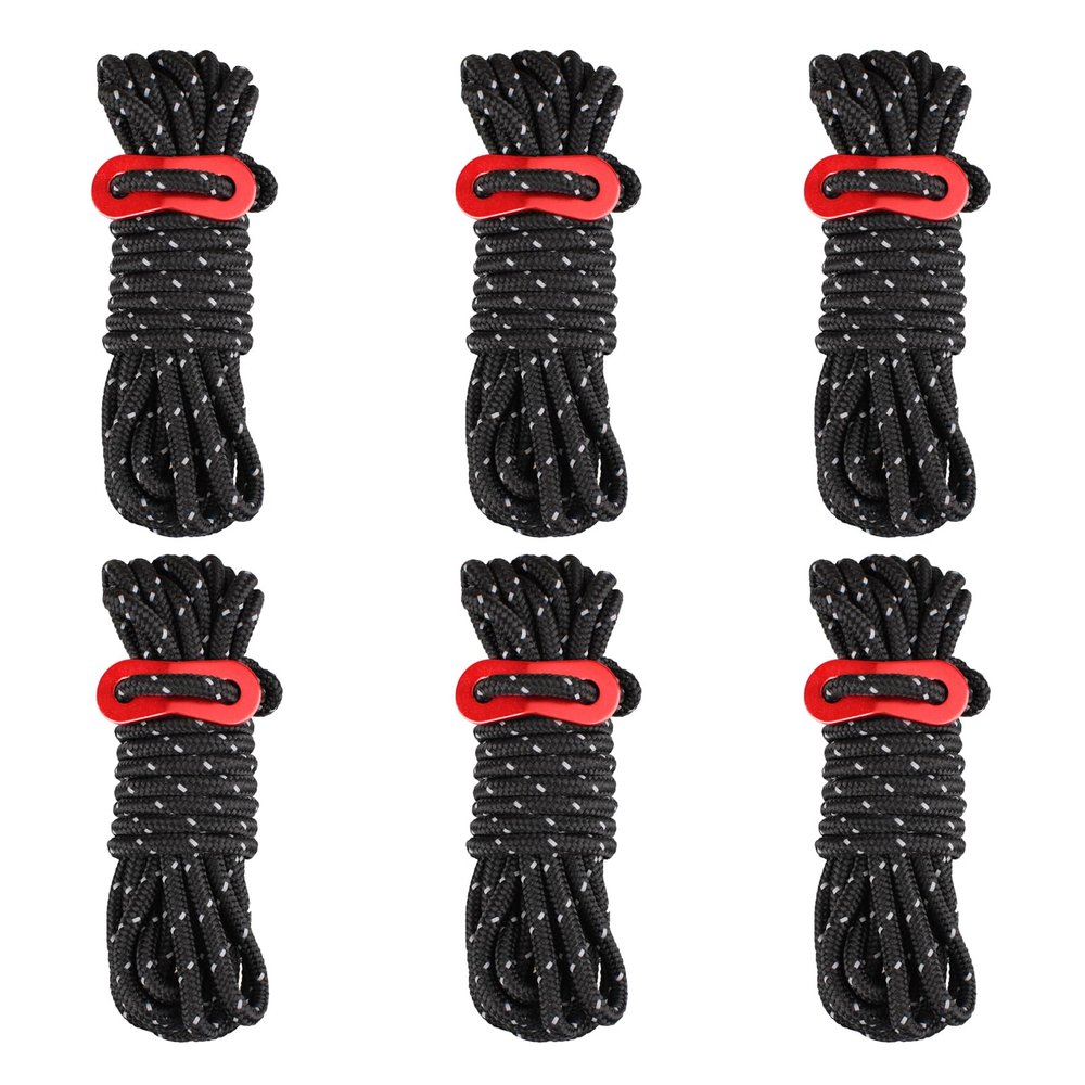 Azarxis Reflective Guyline 4mm 4m Tent Guide Rope Cord with Aluminum Guy Line Adjuster Tensioner Lightweight for Tent Tarp Canopy Sheleter Camping Hiking Backpacking (Black - 6 Pack)