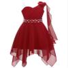 renvena Girls One Shoulder Flower Dress Pleated Chiffon Wedding Bridesmaid Dress Kids Pageant Prom Ball Gown Burgundy A 6 Years view 1