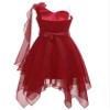 renvena Girls One Shoulder Flower Dress Pleated Chiffon Wedding Bridesmaid Dress Kids Pageant Prom Ball Gown Burgundy A 6 Years view 2