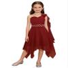 renvena Girls One Shoulder Flower Dress Pleated Chiffon Wedding Bridesmaid Dress Kids Pageant Prom Ball Gown Burgundy A 6 Years view 3