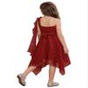 renvena Girls One Shoulder Flower Dress Pleated Chiffon Wedding Bridesmaid Dress Kids Pageant Prom Ball Gown Burgundy A 6 Years view 4