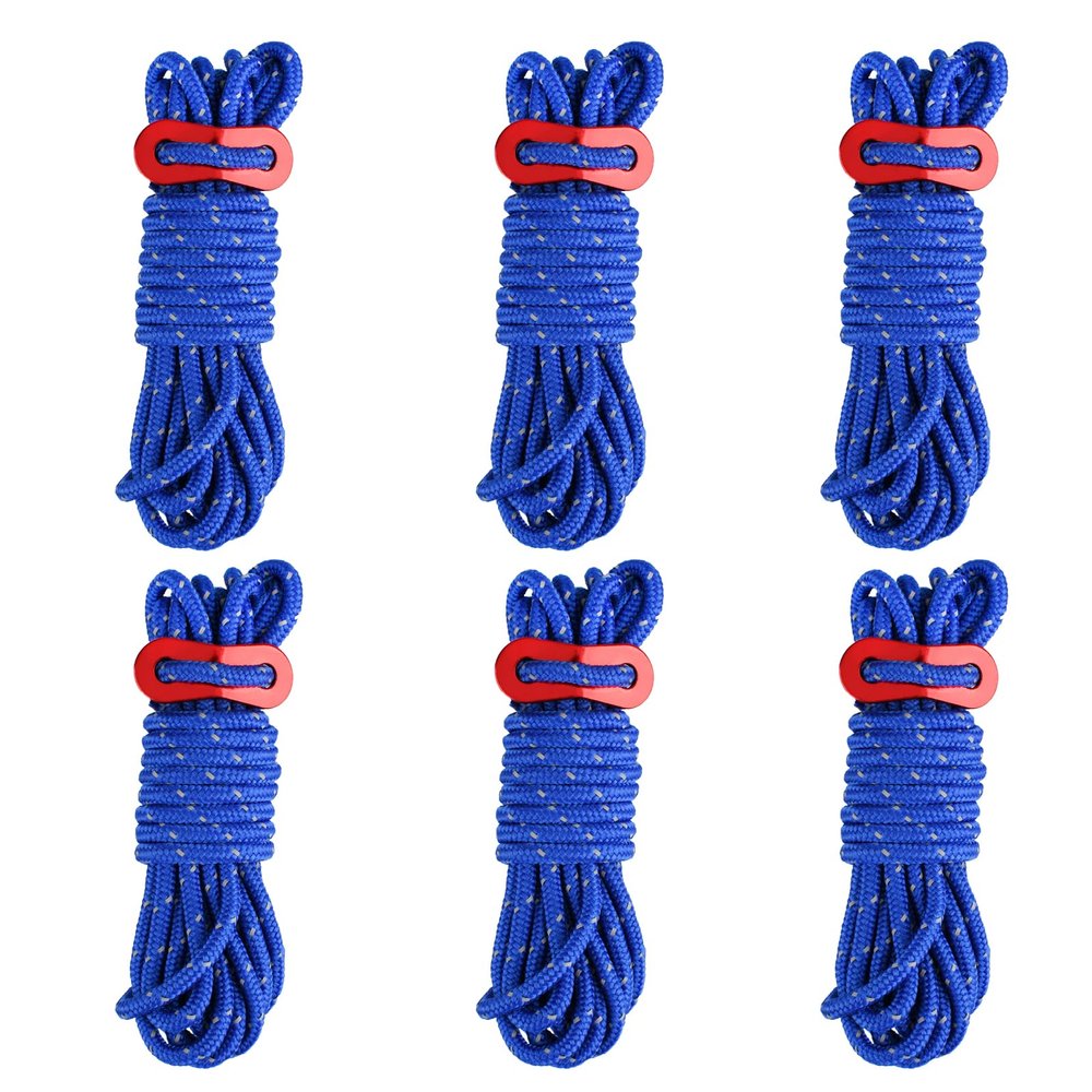 Azarxis Reflective Guyline 4mm 4m Tent Guide Rope Cord with Aluminum Guy Line Adjuster Tensioner Lightweight for Tent Tarp Canopy Sheleter Camping Hiking Backpacking (Blue - 6 Pack)
