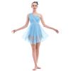 Lyrical Dance Costume for Women Adult Modern Contemporary Dancewear Sequin One Shoudler Flowy Mesh Tulle Leotard Dress with Flower Hair Clip Ballet Ballroom Outfit Competition Clothes Blue XL view 1