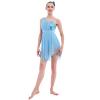 Lyrical Dance Costume for Women Adult Modern Contemporary Dancewear Sequin One Shoudler Flowy Mesh Tulle Leotard Dress with Flower Hair Clip Ballet Ballroom Outfit Competition Clothes Blue XL view 2