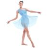 Lyrical Dance Costume for Women Adult Modern Contemporary Dancewear Sequin One Shoudler Flowy Mesh Tulle Leotard Dress with Flower Hair Clip Ballet Ballroom Outfit Competition Clothes Blue XL view 3
