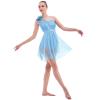 Lyrical Dance Costume for Women Adult Modern Contemporary Dancewear Sequin One Shoudler Flowy Mesh Tulle Leotard Dress with Flower Hair Clip Ballet Ballroom Outfit Competition Clothes Blue XL view 4
