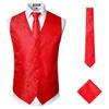 ZEROYAA Mens Classic 3pc Jacquard Paisley Vest Set Necktie Pocket Square Waistcoat for Suit or Tuxedo ZLSV08-Red Medium view 1