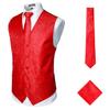 ZEROYAA Mens Classic 3pc Jacquard Paisley Vest Set Necktie Pocket Square Waistcoat for Suit or Tuxedo ZLSV08-Red Medium view 2