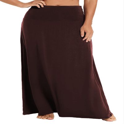 EXCHIC Women's Boho Flod Over Long Maxi Skirt Elastic High Waisted Long Skirts for Women (Rum Raisin, Small)