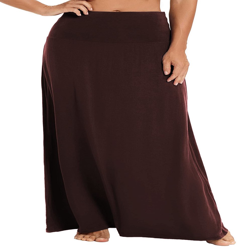 EXCHIC Women's Boho Flod Over Long Maxi Skirt Elastic High Waisted Long Skirts for Women (Rum Raisin, X-Large)