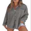 SHEWIN Womens Waffle Knit Shacket Lightweigt Casual V Neck Long Sleeve Button Down Shirts Boyfriend Loose Fit Blouses Summer Ladies Tops Spring Outfits for Women 2025, US 4-6(S), Gray view 1